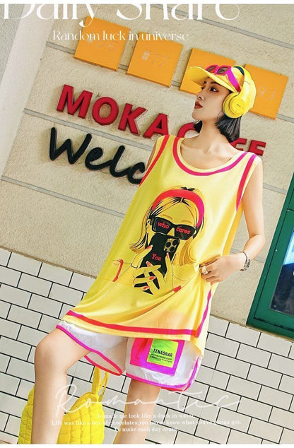 軽い生地が夏にぴったり！ ノースリーブ プリント全2色 Tシャツ カットソー＜F-11359＞
