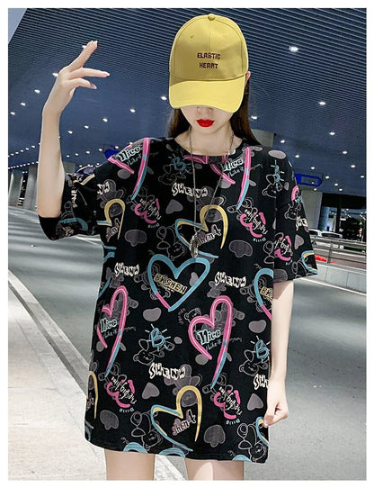 新商品 カジュアル 個性派 プリント ゆったり 半袖Tシャツ＜F-8534＞