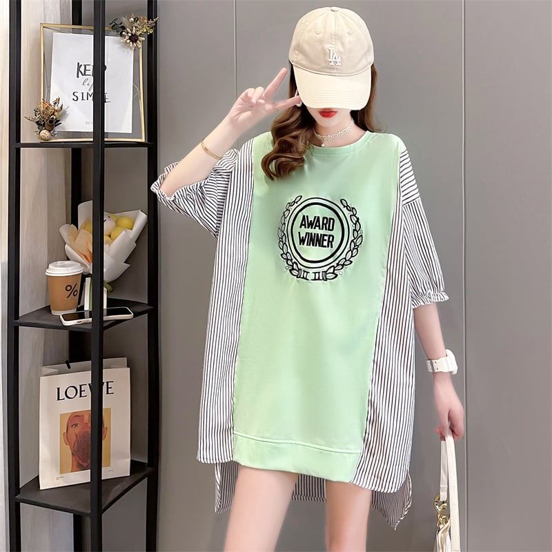 期間限定 ストライプ柄 新作 切り替え プリント 全3色 半袖Tシャツ カットソー ＜F-8685＞