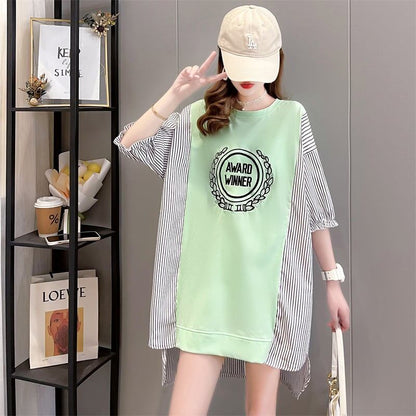 期間限定 ストライプ柄 新作 切り替え プリント 全3色 半袖Tシャツ カットソー ＜F-8685＞