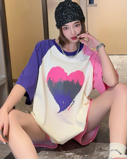絶対欲しい プリント ロゴ カラーマッチング ゆったり 3色半袖Tシャツ＜F-8383＞