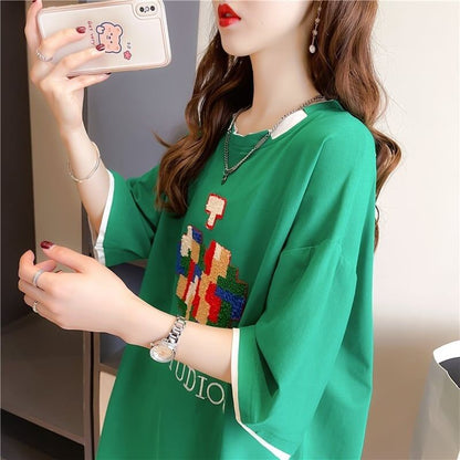 とてもデザイン性の高いモザイクエレメント半袖Tシャツ<F-2986>