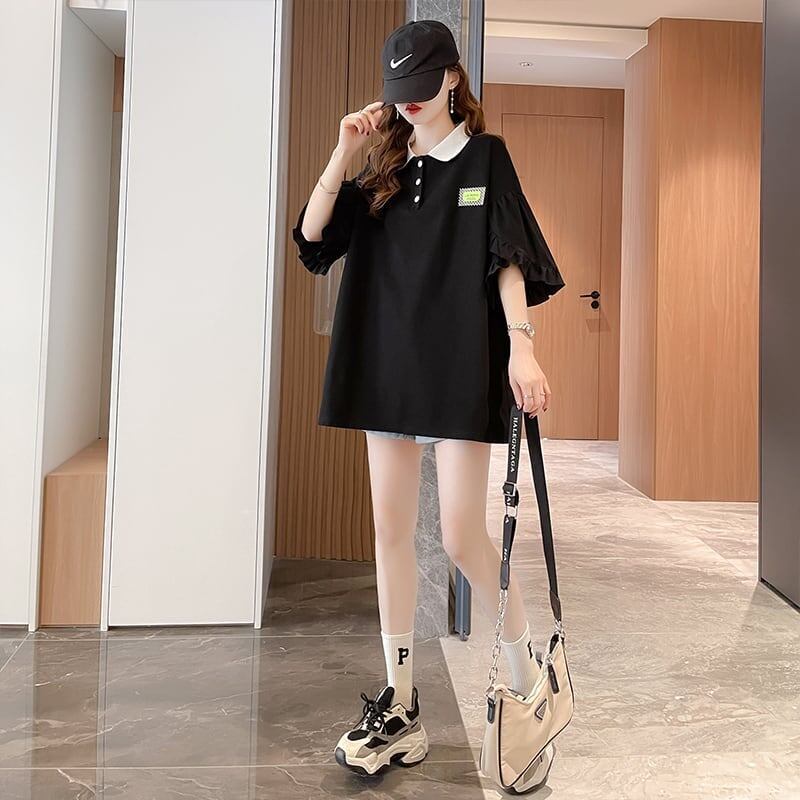 おすすめ   シンプル ロング Tシャツ 三色 ゆったり半袖 ＜F-3055＞