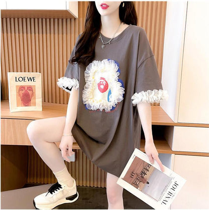 デザインセンスレースステッチTシャツ半袖新しいスタイル<F-2932>