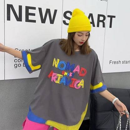 個性的なデザイン アバンギャルド 好感度満載 プリント 半袖Tシャツ カットソー＜F-8237＞