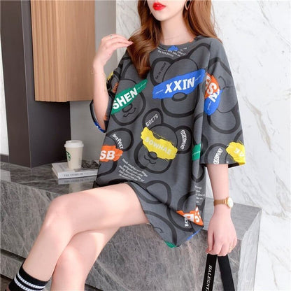 オシャレ度満点 プリント カジュアル Tシャツ カットソー＜F-3344＞