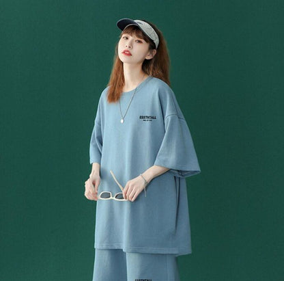 【半額セール】早い者勝ち  男女兼用 半袖Ｔシャツⅹパンツセット全4色F-6549