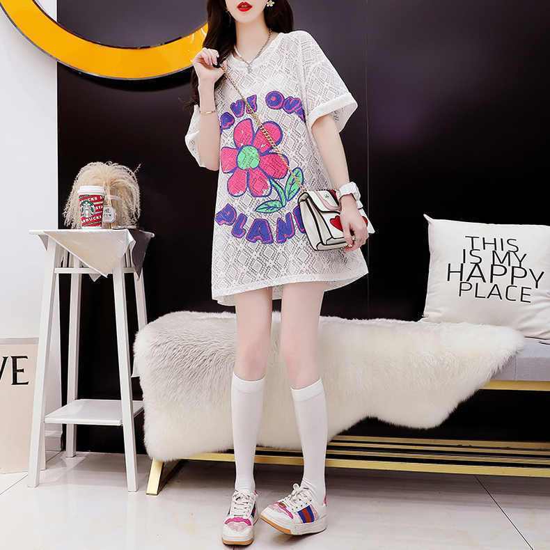 【半額！期間限定！！】新商品 切り替え 一目惚れ 透かし彫り プリント Tシャツ カットソー＜F-8523＞