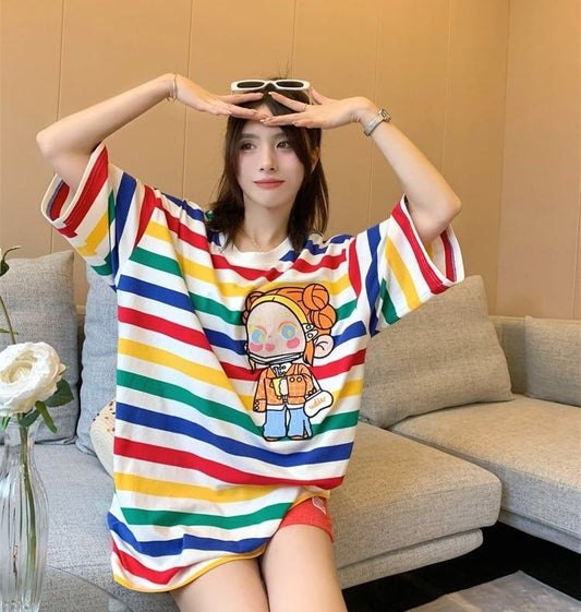 売り切れ必至 トレンドアイテム 存在感抜群 ストライプ柄 半袖TシャツF-9270