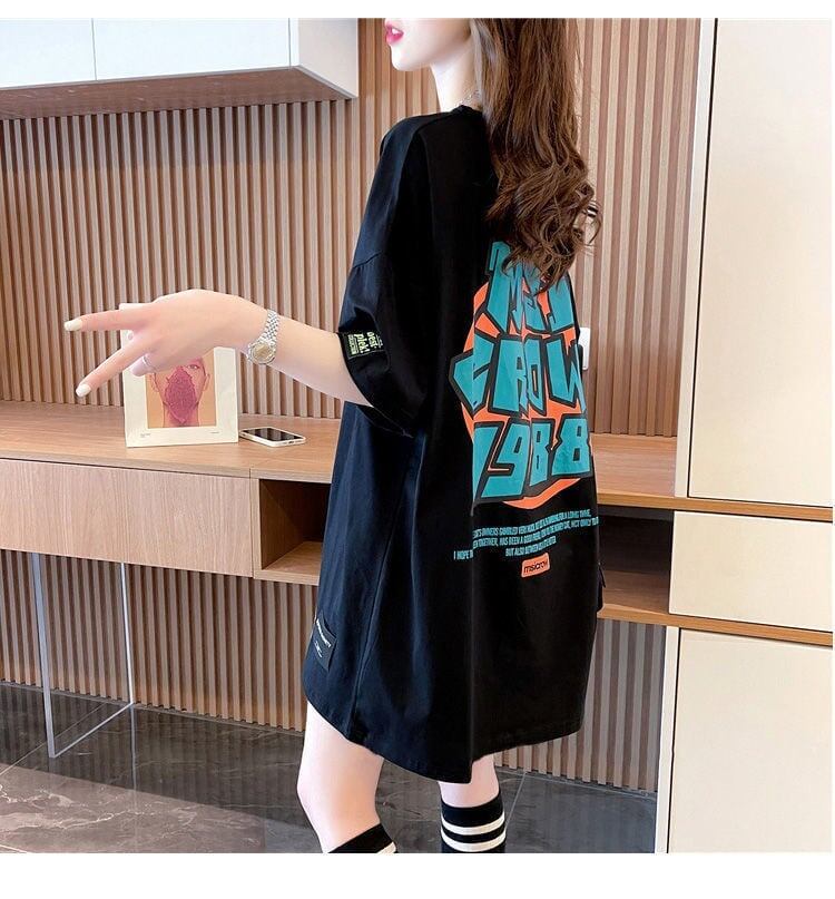 組み合わせやすい アルファベット 数字ロゴ プリントTシャツ ゆったり半袖＜F-2957＞