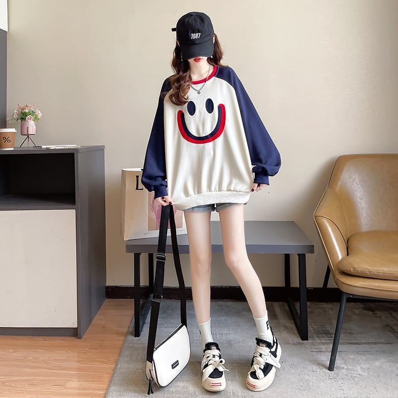 秋の新作スマイル長袖Tシャツトップス<F-5028>
