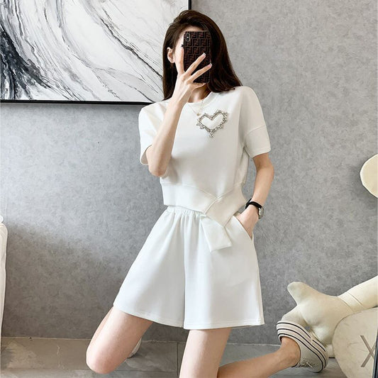 オシャレ度満点 切り替え 一目惚れ Tシャツ＋ショートパンツ セットアップ＜F-3573＞