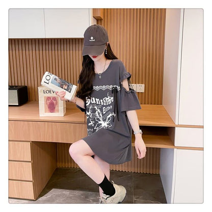 話題沸騰中 切り替え スウィートプリント 全2色 半袖Tシャツ ＜F-8652＞