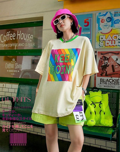 話題沸騰中 都市ファッショ オシャレ デザイン  ゆったり プリント 半袖Tシャツ＜isf-9171＞