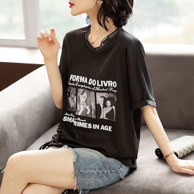 話題沸騰中 ファッション 着回し力抜群 プリント 2色選択 半袖Tシャツ＜F-8621＞