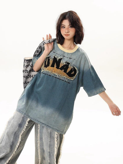 話題沸騰中 絶対流行 売れ筋 早い者勝ち カジュアル デニム 2色選択 Tシャツ<F-11179>