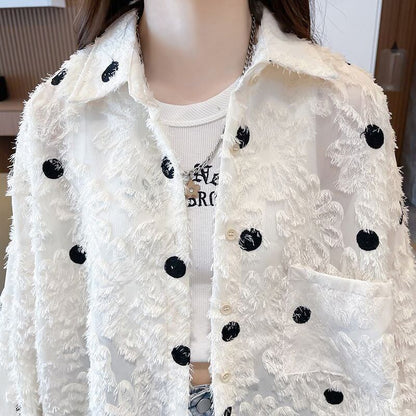 上質   オシャレ度満点 透け感 日焼け対策 シャツ ブルゾン＜F-4977＞