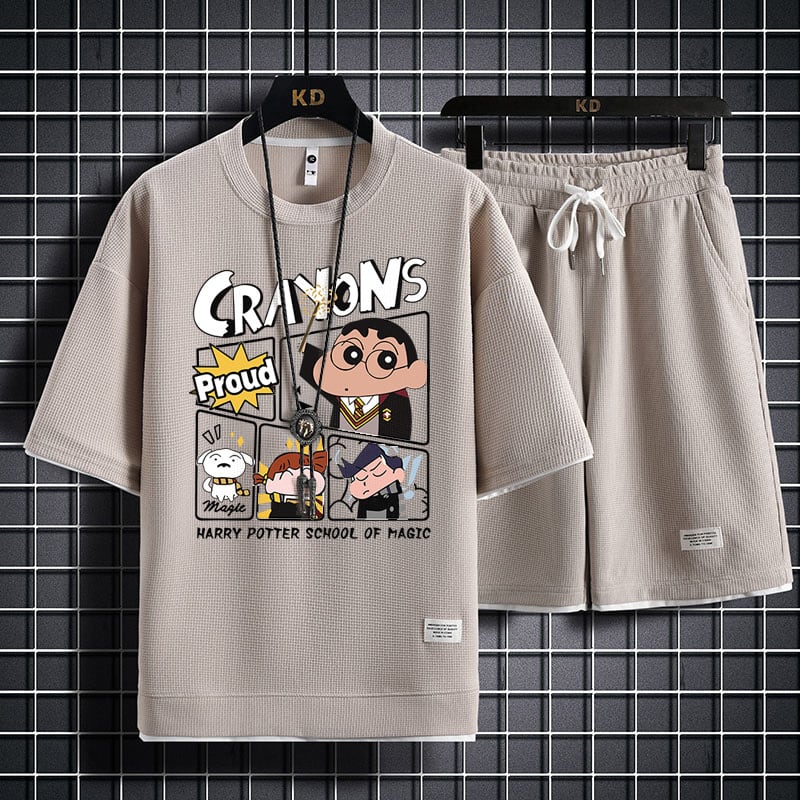 男女兼用 新作 プリント Tシャツ & ショーツ セットアップ F-13327