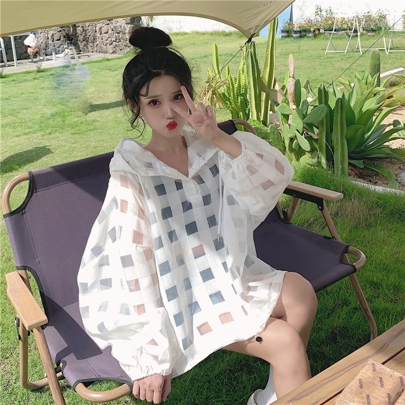 大人気 チェック柄 ゆったり 日焼け対策 UVカット 冷房対策 着?せ 長袖 フード付き シャツ ＜F-1910＞
