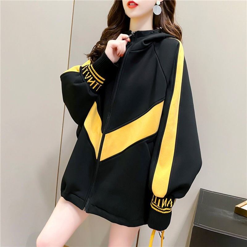 【裏起毛】韓国系   切り替え フルジップパーカー厚手コート全2色 <F-4725>