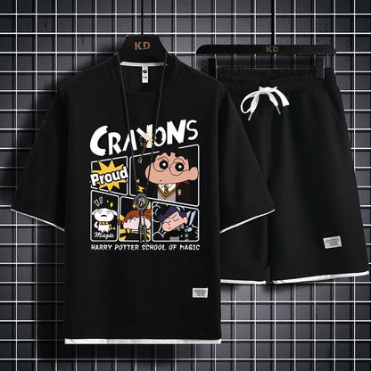 男女兼用 新作 プリント Tシャツ & ショーツ セットアップ F-13327