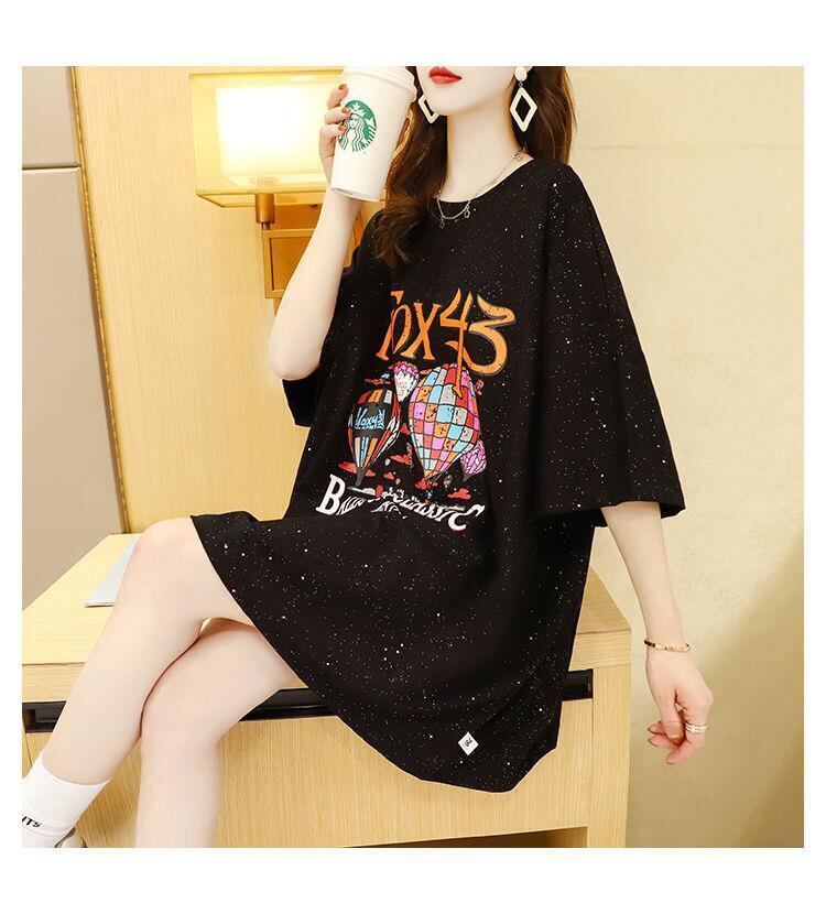 好感度UP   バックオープン Tシャツ ブラック ゆったり ワンピース＜F-3001＞