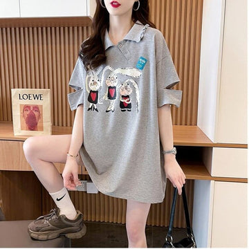 美人度アップ   可愛いウサギちゃん Tシャツ ゆったり半袖 ＜F-2956＞