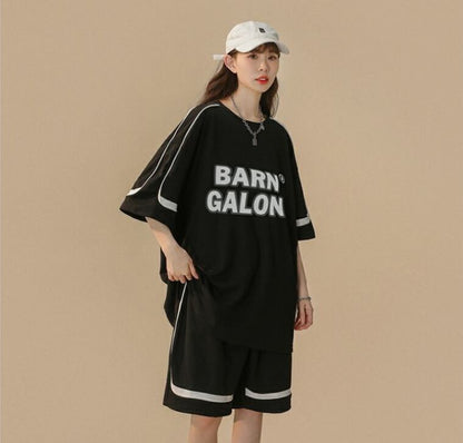 大好評 ファッション カジュアル ルーズ半袖ＴシャツⅹパンツセットF-6539
