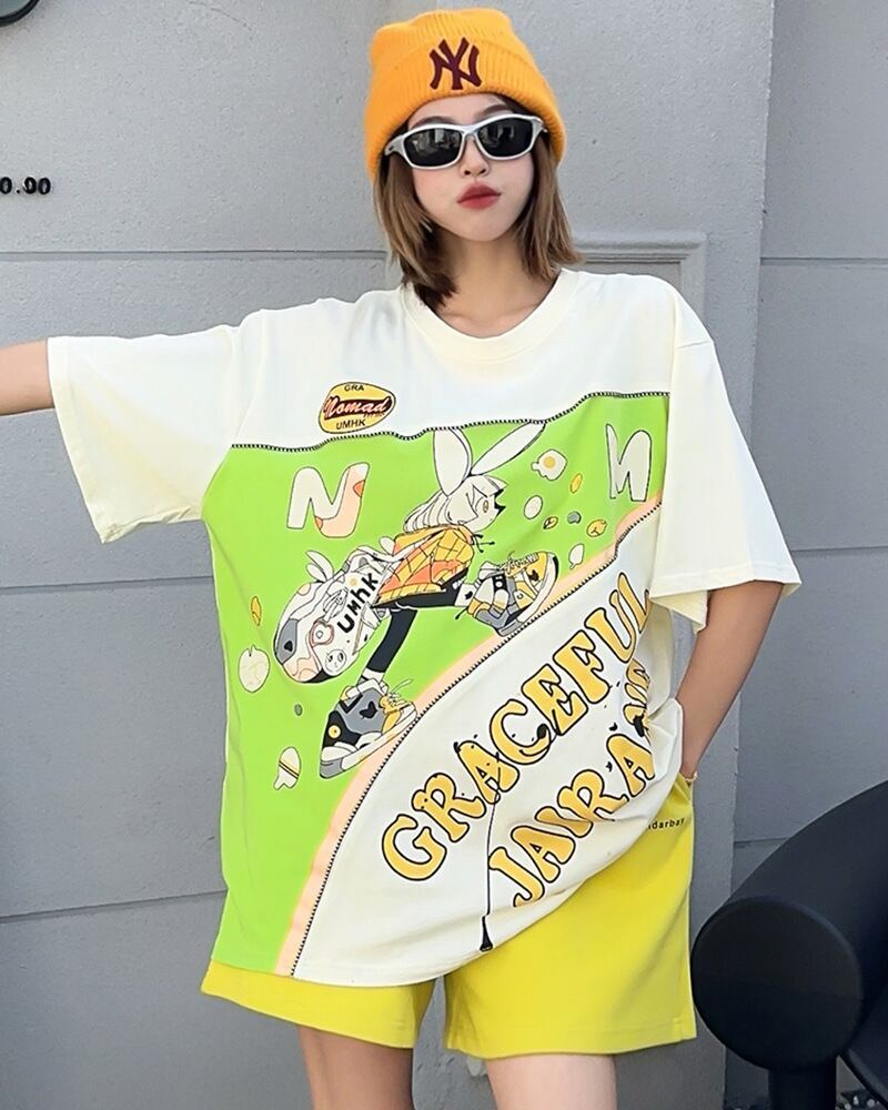 着回し力抜群 ファッション 個性派 レース プリント全3色 半袖TシャツF-8981