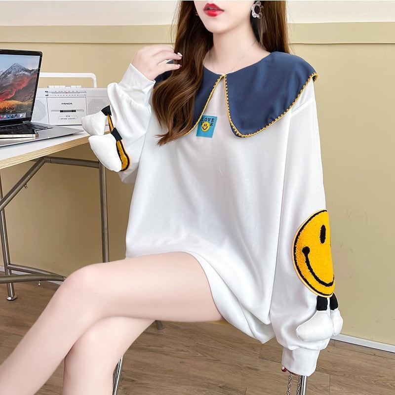 好感度UP   ベビードールの襟に刺繍が施されたスウェットシャツF-5190