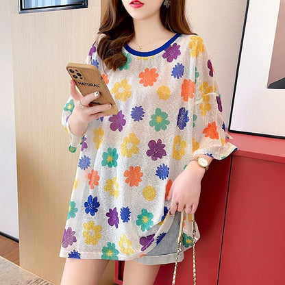 大人可愛い 半袖 紫外線対策 ラウンドネック ルーズ Tシャツ ＜F-8642＞