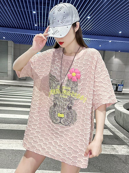 話題沸騰中 キュート カジュアル ホットダイヤモンド 半袖Tシャツ＜F-8626＞