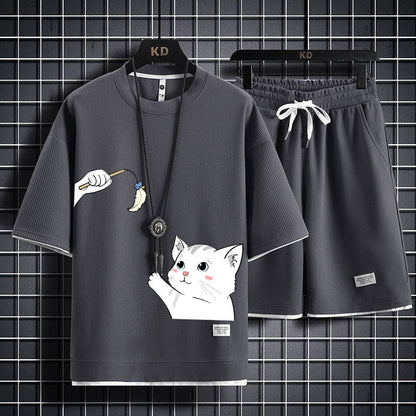 男女兼用 肌触りよい Tシャツ & ショーツ セットアップ F-13328