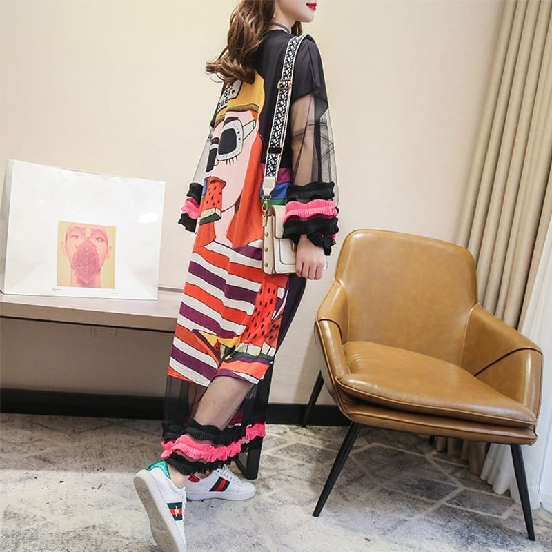 【ランキング上位】プリント   お洒落 ロングTシャツワンピース ＜F-887＞