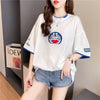 韓国系 ドロップショルダー 刺? レイヤードTシャツ ゆったり半袖 ＜F-3053＞