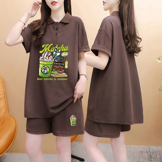超人気 プリント カジュアル 半袖Ｔシャツⅹパンツセット全3色 <F-8528>
