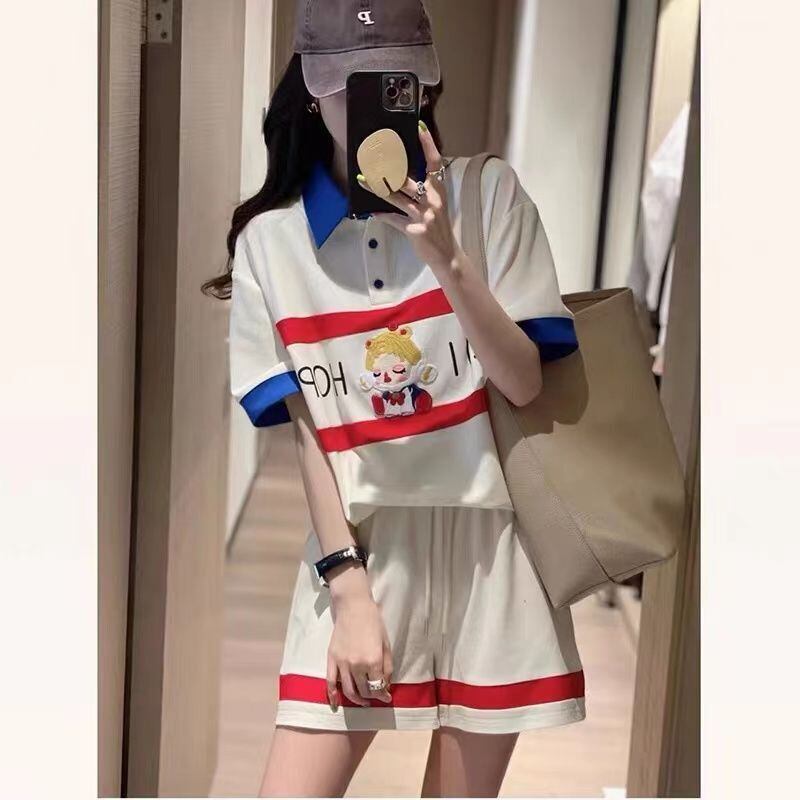 数量限定 プリント切り替え カジュアル 半袖Ｔシャツⅹパンツセット全2色 <F-8665>