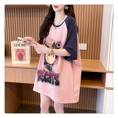 超人気 切り替え スウィート プリント レース 全2色 半袖Tシャツ ＜F-8716＞