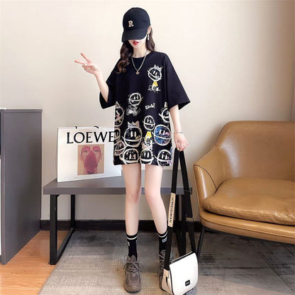 新商品 大人可愛い 大活躍 カジュアル キュートプリント 全2色 半袖Tシャツ＜F-8595＞
