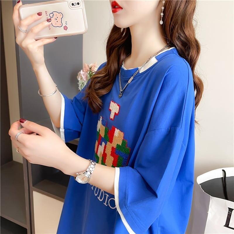 とてもデザイン性の高いモザイクエレメント半袖Tシャツ<F-2986>