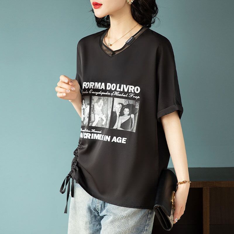 話題沸騰中 ファッション 着回し力抜群 プリント 2色選択 半袖Tシャツ＜F-8621＞