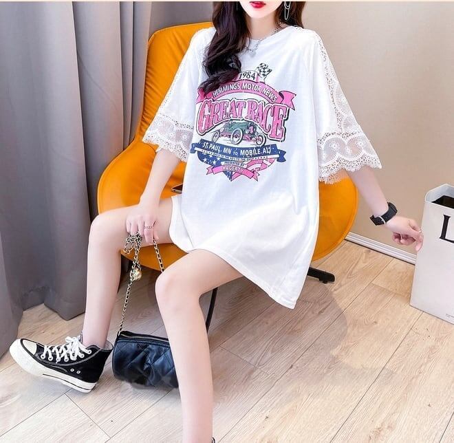 新作 プリントTシャツ ロング 半袖 ピンク＜F-2810＞