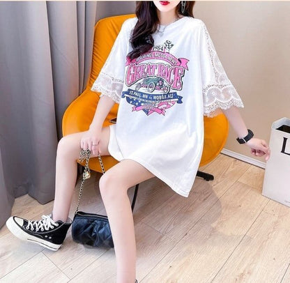 新作 プリントTシャツ ロング 半袖 ピンク＜F-2810＞