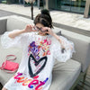 好感度UP デザイン スウィート 一目惚れ 切り替え Tシャツ ＜F-8004＞