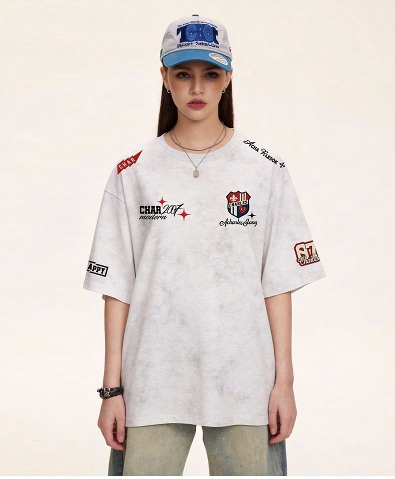 定番シンプル  今季マストバイ 全4色 ロゴプリント ダメージ加工Tシャツ  男女兼用F-13044