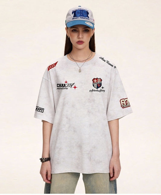 定番シンプル  今季マストバイ 全4色 ロゴプリント ダメージ加工Tシャツ  男女兼用F-13044