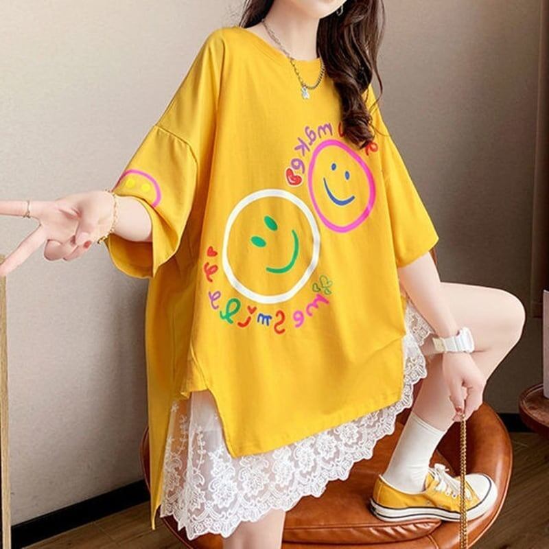 新作 ロゴ レイヤード風 プリント ゆったり 半袖 Ｔシャツ 全3色<F-4948>