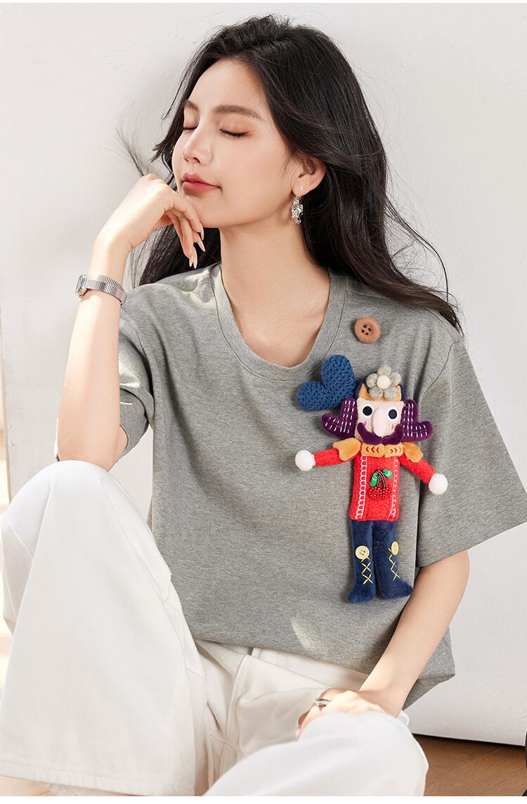 超人気 目を奪われる 流行新作 ぬいぐるみ付 半袖Tシャツ<F-9273>