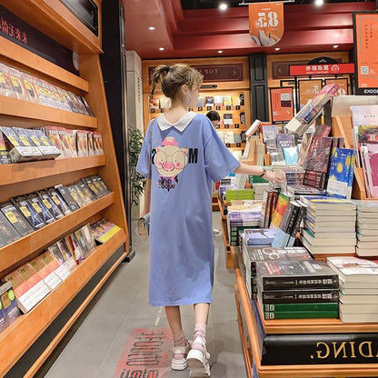 美人度アップ プリント カジュアル 両面着る ワンピース＜F-8453＞
