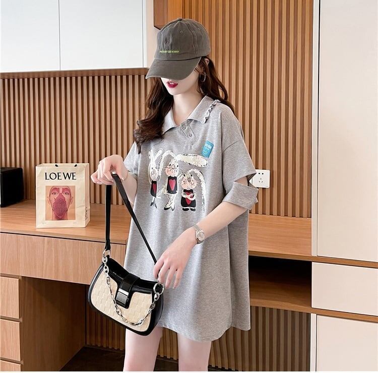 美人度アップ   可愛いウサギちゃん Tシャツ ゆったり半袖 ＜F-2956＞